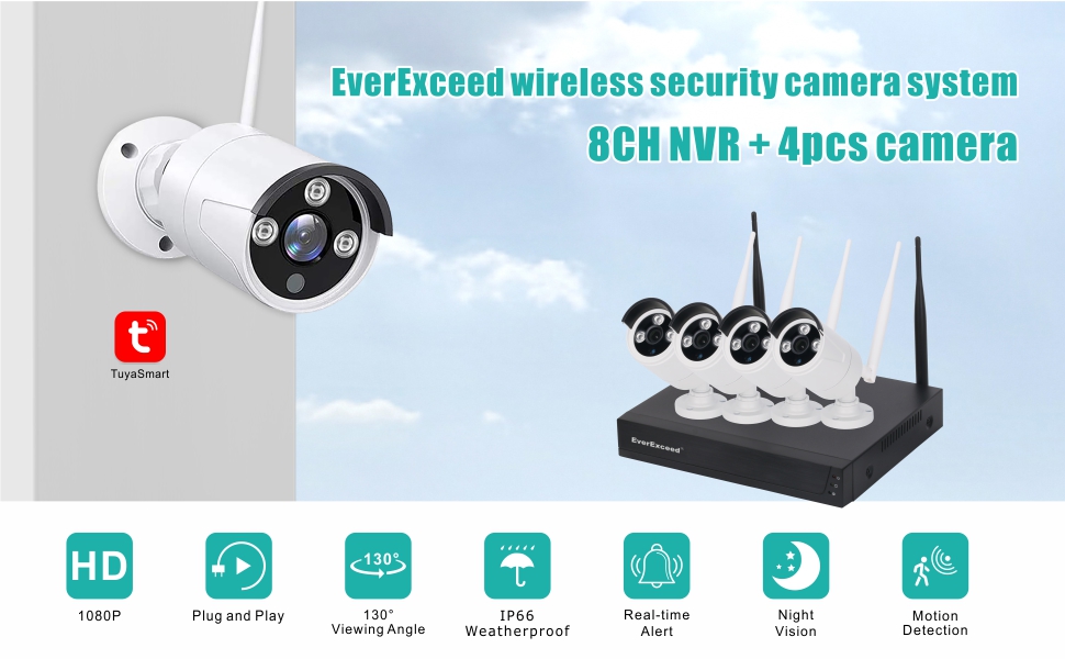 IP Cameras for 8CH NVR System with Power Adapter Night Vision Waterproof 1080P Outdoor Security Camera for EverExceed WiFi Wireless Security Camera System with AI Human Detection 