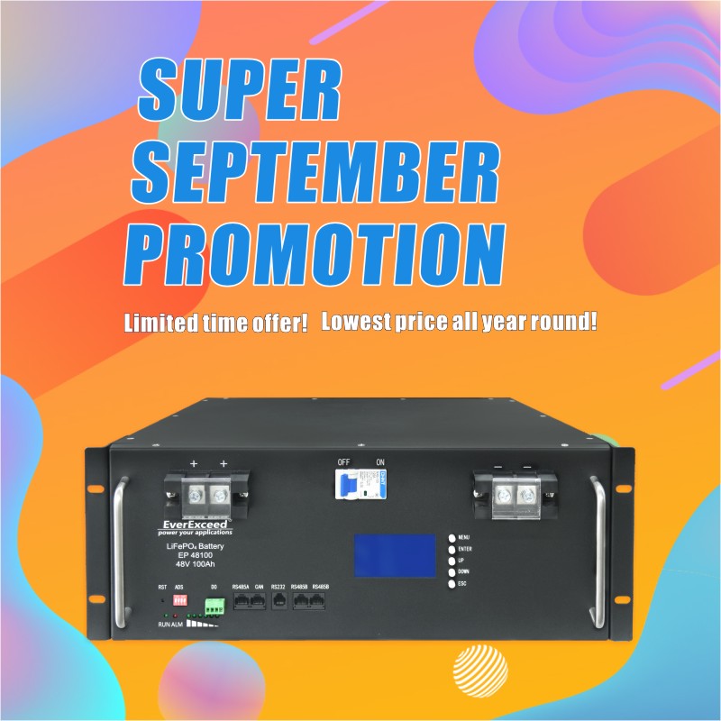 September Promotional Sale 100ah Solar Rechargeable Lithium Battery Pack -EverExceed