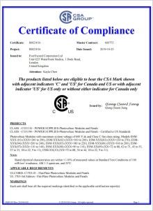 UL certificate for solar panel